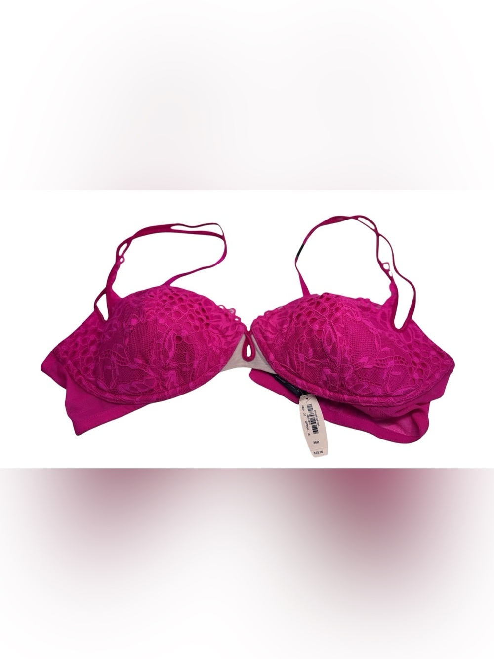 Victoria's Secret Very Sexy Lined Demi Bra Hot Pink Crochet Lace NWT 36D